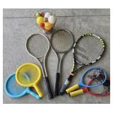 Various Tennis/Badminton Racketts, Balls & More