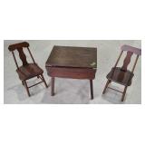 Small Wooden Child Size Drop Leaf Table w Chairs