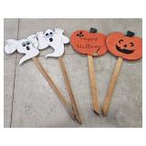 (4) Wooden Halloween Ghost/Pumpkin Yard Decor