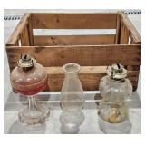 Vintage Kerosene Lamps & Wooden Crate