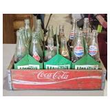Wooden Coca-Cola Crate w/ Various Glass Bottles