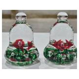 (2) 2016 Joe Rice Glass Bell Paperweights