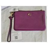 Coach Deep Plum Polished Pebble Leather Wristlet