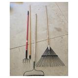 Various Rakes & Extra Wooden Handle