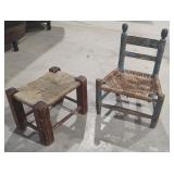 Small Woven Stool and Chair