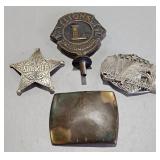 Belt Buckles/Sheriff Badge/Lions Club Memorabilia