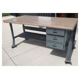 Metal Workbench with Butcher Block Top