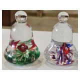 (2) 2010 Joe Rice Glass Bell Paperweights