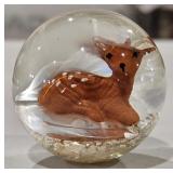 Glass Paperweight Sphere with Deer/Fawn