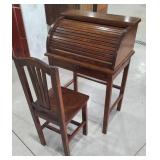 Wooden Children's Roll Top Desk and Chair