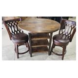 Wooden High Top Table w/ Wooden Swivel Bar Stools