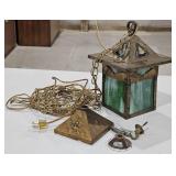 Hanging Lantern with Green Slag Glass