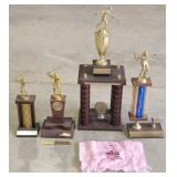 4 Vintage Golf Trophies & I&M Ladies 1986 Towel