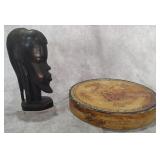 Wooden Carved Bust and Japan Dish