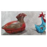 Chinese Wooden Pheasant Box and Glass Chicken