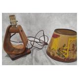 Vintage Wooden Stirrup Cowboy Lamp and Shade