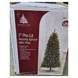 7' Pre-Lit Arizona Spruce Slim Pine Christmas Tree
