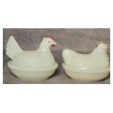 (2) Milk Glass Hen on a Nest