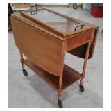 Wooden Rolling Tea Cart w/ Serving Tray