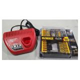 Milwaukee m12 Charger & DeWalt 50pc Impact Bits