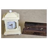Vintage Metal Beam/Doorstop? & Clock
