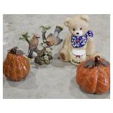 Bear Cookie Jar, Pumpkin Decor & Lenox Bird Statue