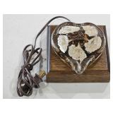 2005 Joe Rice Glass Heart Paperweight w/ Stand