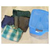 Rubbermaid Tote with Misc Blankets