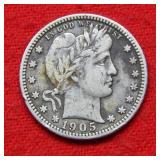 1905 S Barber Silver Quarter