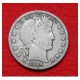 1904 S Barber Silver Half Dollar