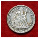1876 S Seated Liberty Silver Dime