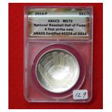 2014 National Baseball Hall of Fame $ ANACS MS70