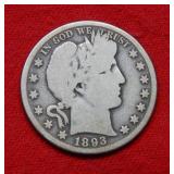 1893 S Barber Silver Half Dollar