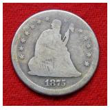 1875 S Seated Liberty Silver Quarter