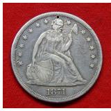 1871 Seated Liberty Silver Dollar