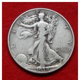 1938 D Walking Liberty Silver Half Dollar