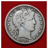 1901 Barber Silver Half Dollar