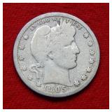 1905 S Barber Silver Quarter