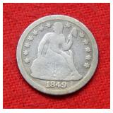 1849 Seated Liberty Silver Dime