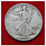 1917 D OBV Walking Liberty Silver Half Dollar
