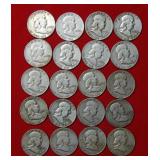 Roll of Franklin Silver Half Dollars Mixed Dates &