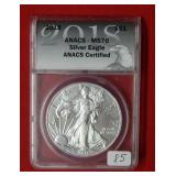 2018 American Eagle ANACS MS70 1 Ounce Silver