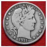 1911 S Barber Silver Half Dollar