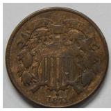 1871 Two Cent Piece  --- Cleaned