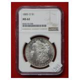 1885 O Morgan Silver Dollar NGC MS62