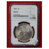1885 Morgan Silver Dollar NGC MS62