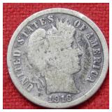 1916 S Barber Silver Dime