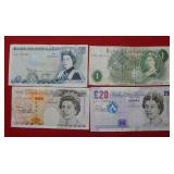 (4) Bank of England Notes - 1-5-10-20 Pounds