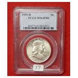 1959 D Franklin Silver Half Dollar PCGS MS64