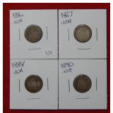 (4) Seated Liberty Silver Dime 1886-1887-1888-1890